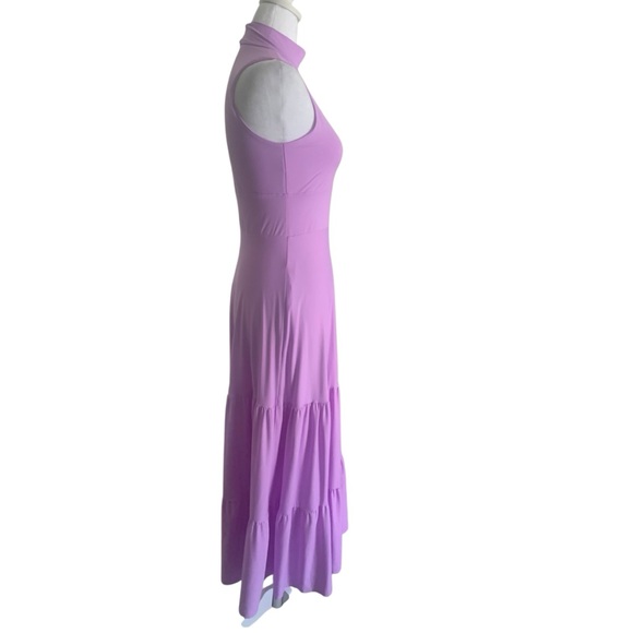 Paylot Brazilian Brand Lavender Purple Sleeveless Mock Neck Tiered Dress - Picture 4 of 7